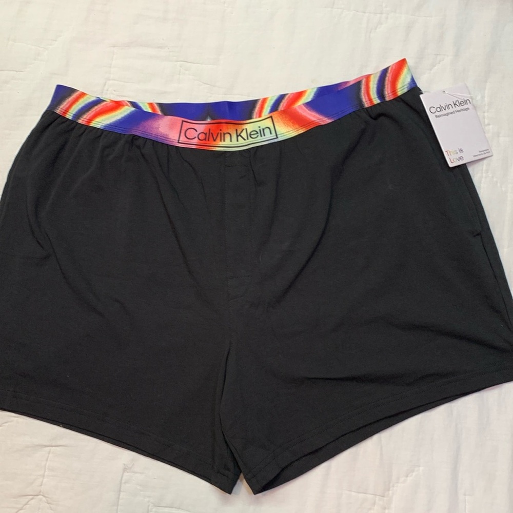 Calvin Klein "This is Love" Pride Sleep Shorts NWT Black Rainbow Waistband XL‎
